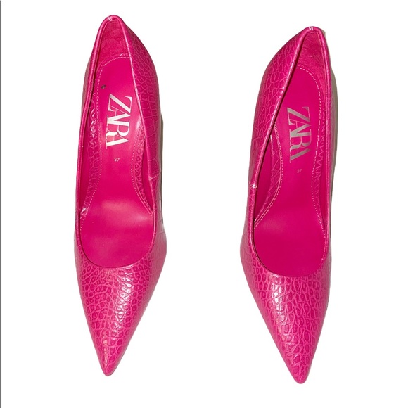 NWT ZARA FUCHSIA Snake Print PUMP Heel Sandal EU37 US 6.5 - Picture 8 of 10